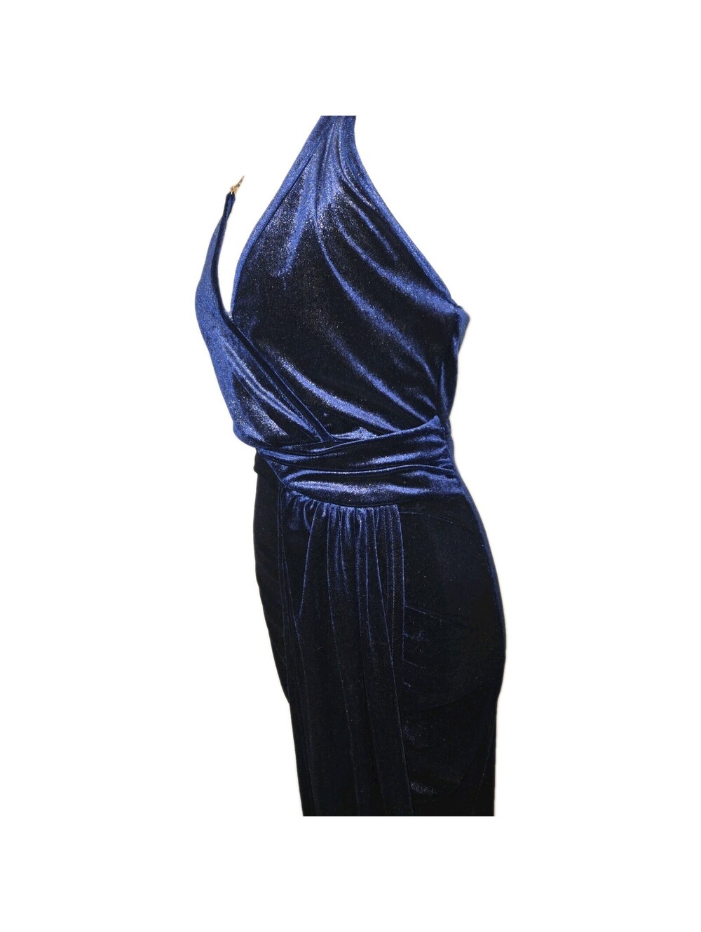 Cider Dress NWT Sapphire Blue Velvet Mini Chain Shoulder Straps Sz S Wrap Style